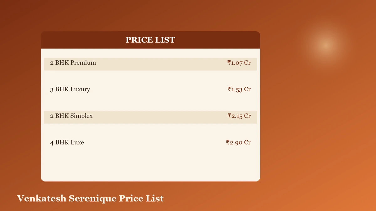 Venkatesh Serenique Price List Illustration